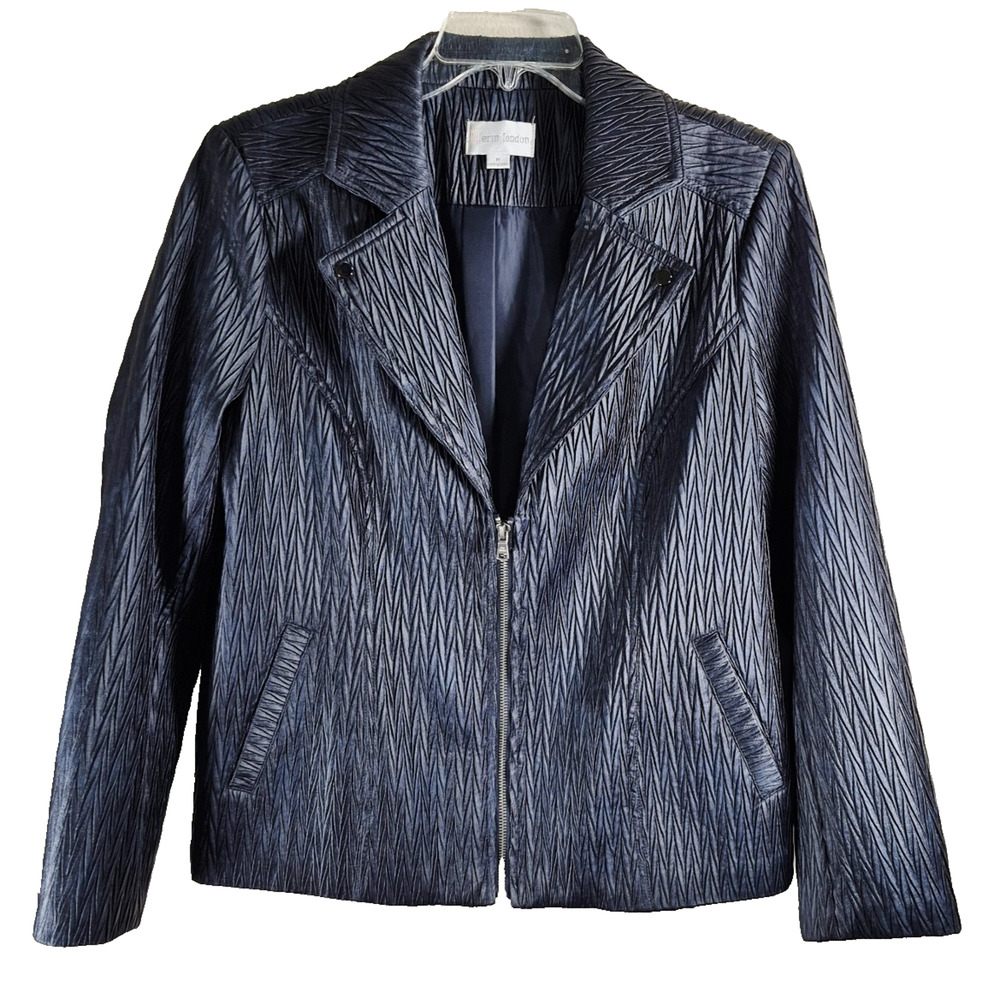 Erin London Black Crinkle Textured Moto Jacket Women’s Size Medium Zip Front